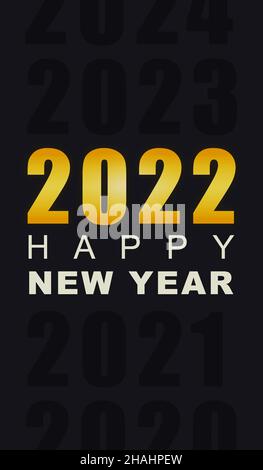 Black and gold 2022 New Year`s text card. Stock Photo